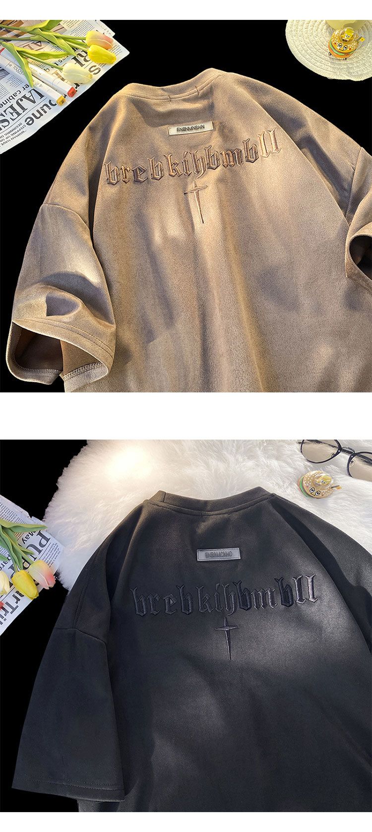 Pánské oblečení Tričko pánské trendy značky ins evropské a americké vyšívané top s kulatým výstřihem, mládežnické volné tričko s krátkým rukávem_voghion.com