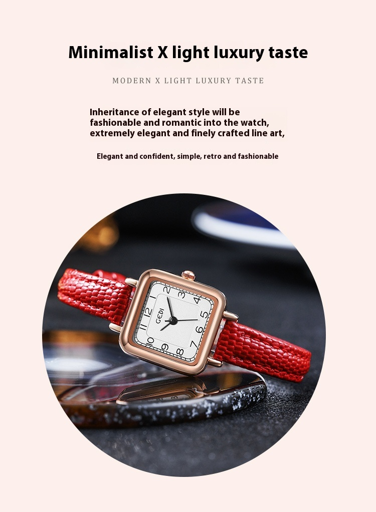 Gedi GEDI ultra-thin small square student gift light luxury niche minimalist digital quartz belt watch_voghion.com