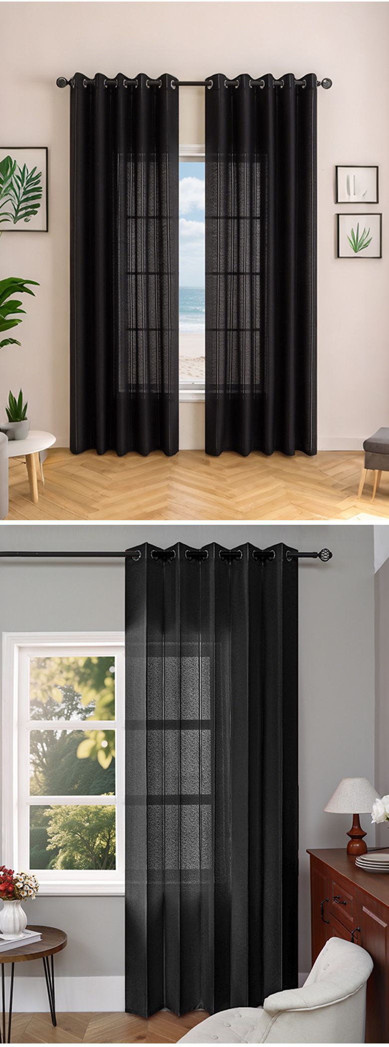 Bohemian Lace Sheer Curtains - Semi-See-Through Window Drapes For Living Room & Bedroom (Ready-Made, Light Filtering With Privacy, 52x84 Inches)_voghion.com