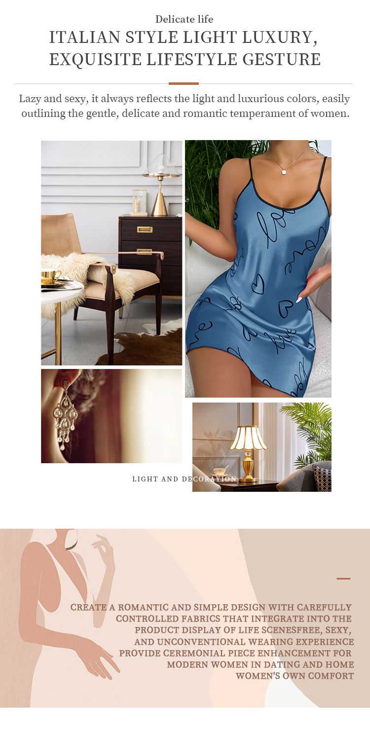 Camicia da notte in seta ghiacciata, senza maniche, corta, estiva, con spalline, pigiama sexy per donna, sottile, stampato, abbigliamento da casa_voghion.com