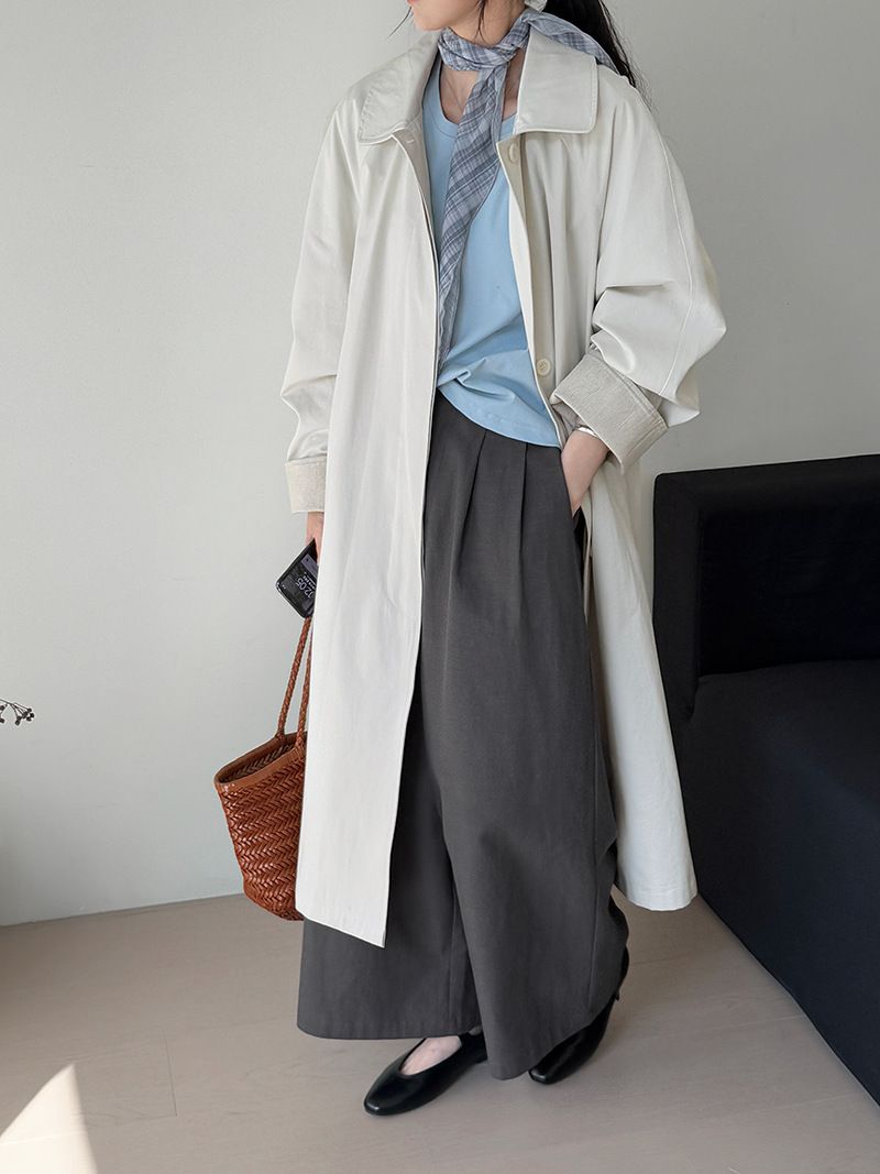 Women's Korean Retro Elegant Lapel Mid-Length Trench Coat For Women Japanese Style High-End Oversized Casual Jacket For Early Autumn_voghion.com