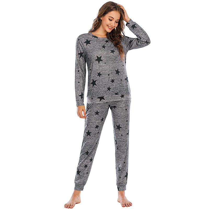 Pyjama étoile à cinq branches pour femmes, vêtements décontractés à manches longues pour dames, vêtements de maison, nouvelle collection_voghion.com
