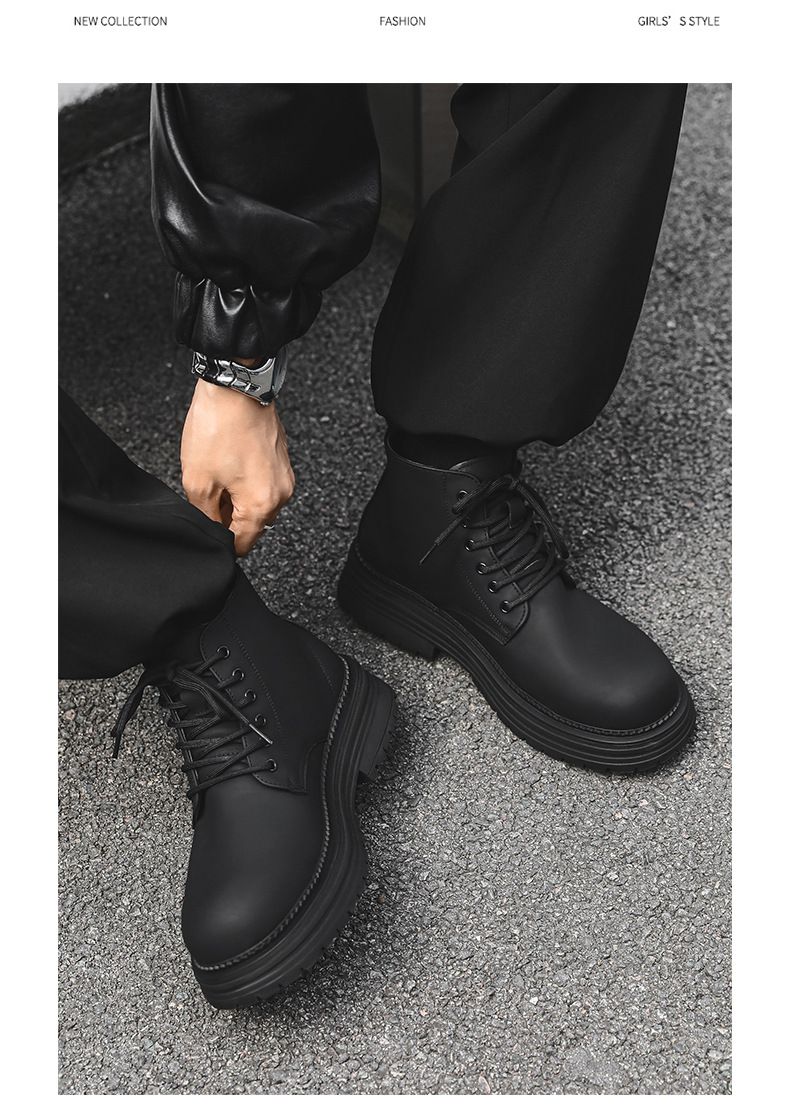 Martin Boots Men's Legs Thin Inner Height Increase Thick Sole Fashion Boots Height Increase Tide Shoes_voghion.com