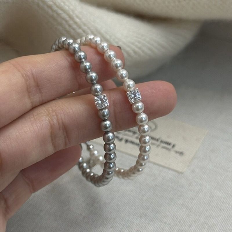 Liten utsøkt zirkon sukkerbit Shijia perle elastisk armbånd lys luksus fransk elegant armbånd jenter smykker engros_voghion.com