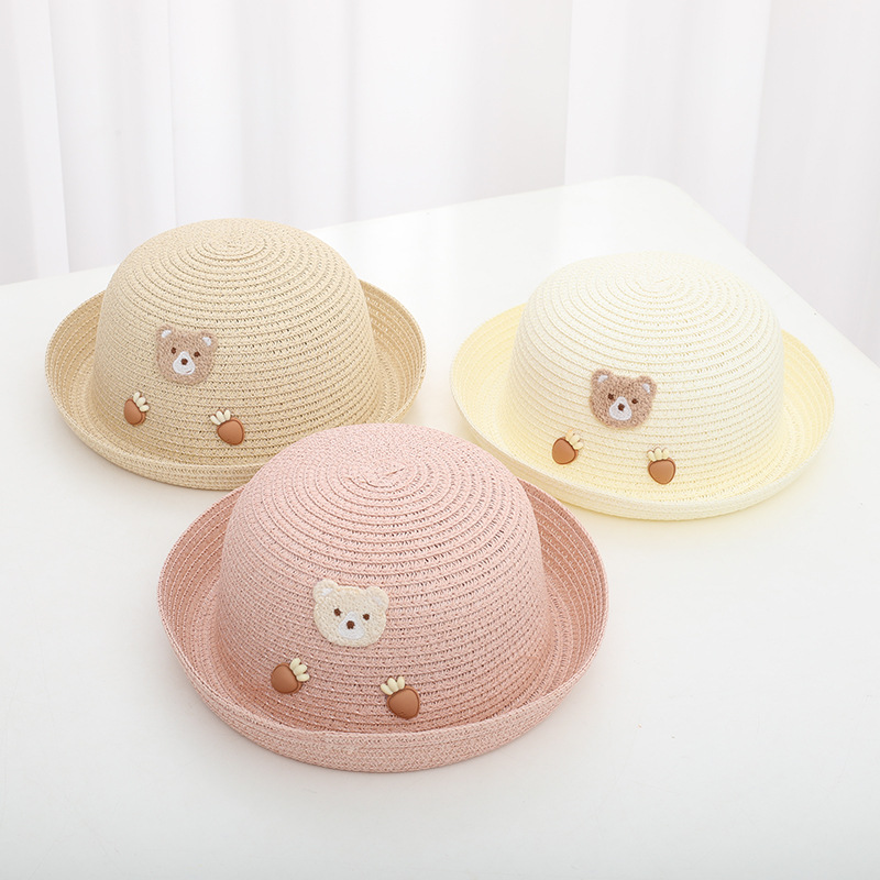 Little Fresh Gewelltes Stroh-Set für Kinder, Sommer, Mädchen, Reise, Cartoon-Muster, Strand, Sonnenschirm, Hut, Tasche_voghion.com