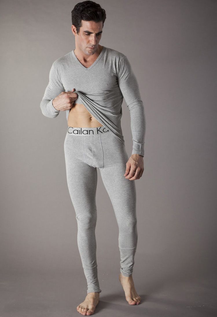 Ensemble de sous-vêtements thermiques pour homme – 95 % coton, col en V et caleçon long (M-XXL, poids moyen, couche de base respirante pour l'hiver, noir/blanc/gris)_voghion.com