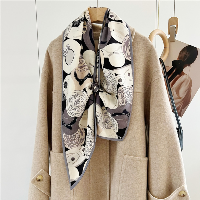 Nouveau Foulards en ruban de laine de soie pour femmes en automne et en hiver, nouveau motif de mille oiseaux à la mode Double face Double_voghion.com