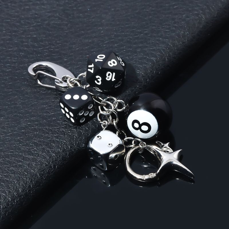 Punk Hiphop Black Dice No. 8 Billiards Keychain Y2K Pink Lucky Dice Starburst Pendant Bag Charms Hangings Ornament Accessories_voghion.com