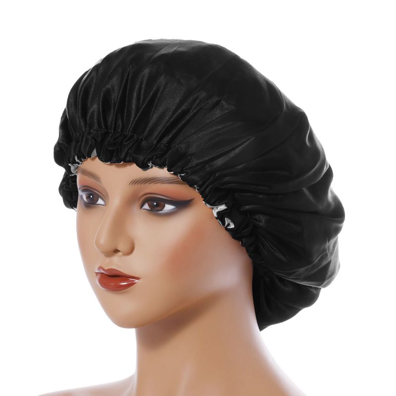 Cuffia da notte reversibile in raso - Protezione per capelli bifacciale con chiusura a bottone alla moda per donna_voghion.com
