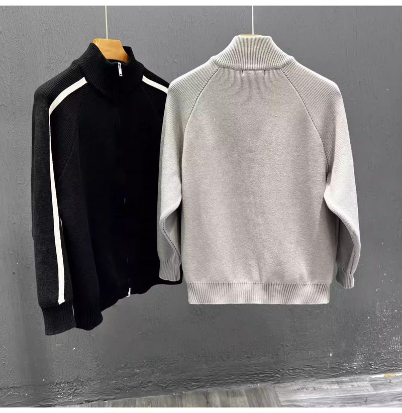 Men’s Zip-Up Knit Cardigan – Sporty Ribbed Collar With Color Blocking (M-3XL, 3 Colors)_voghion.com