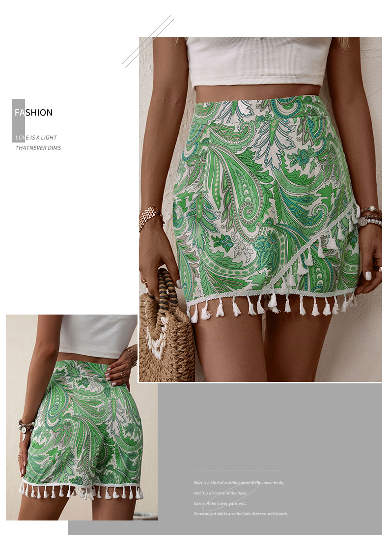 Gröna etniska tryckta A-linje Culottes_voghion.com