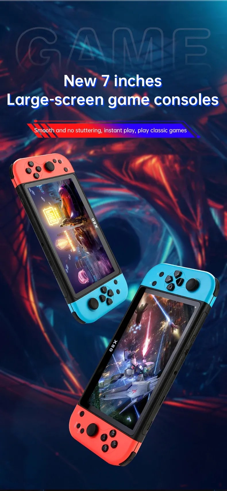 Coopreme X80 Portable Console 7-inch HD Large Screen Arcade PS1 Emulator Multi-function Nostalgia Classic PSP Handheld_voghion.com