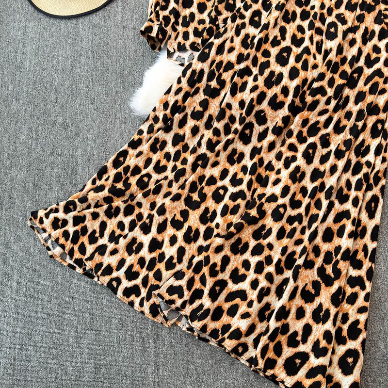 Ensemble chemise à manches longues et jupe trapèze taille haute à imprimé léopard rétro, tenue deux pièces amincissante pour femme, ensemble coordonné mode automne_voghion.com