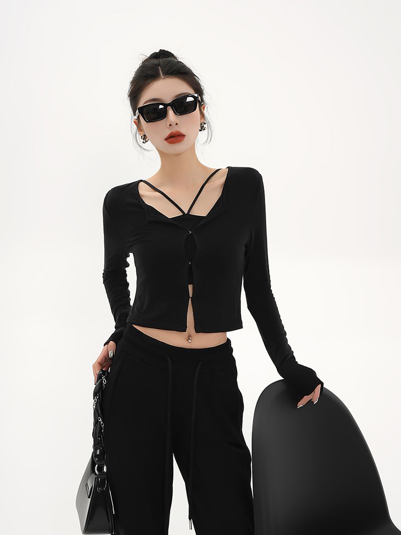 Srys V Neck Short Bandage Dress Spring And Summer Small Cardigan_voghion.com