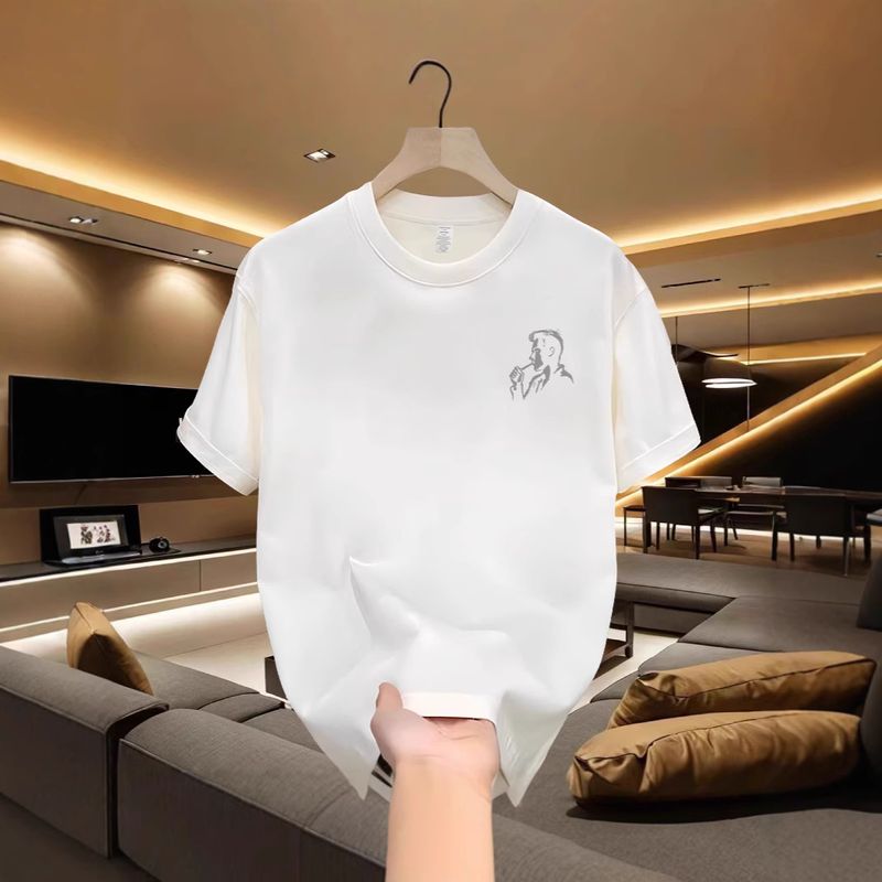Maglietta a maniche corte da uomo con design alla moda, stile casual e stampa, stile estivo americano, semplice e versatile._voghion.com