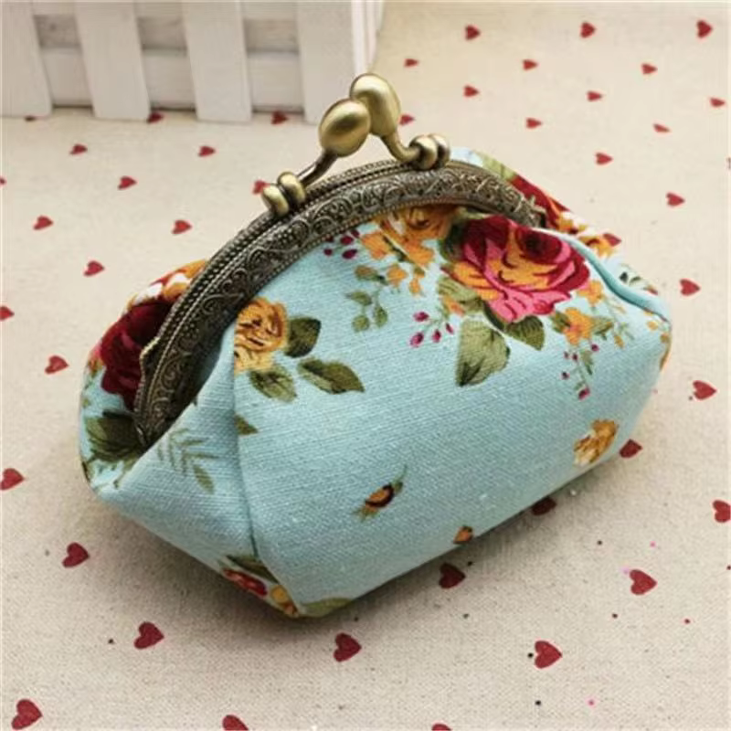 Women Canvas Fabric Big Rose Pattern Zero Coin Purse Two Metal Button Pocket Coin Pouch Key Credit Card Holde Phone Case Wallet_voghion.com