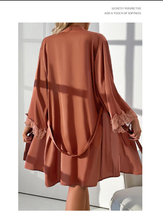 Abbigliamento da donna Guiruo Sexy Pigiama da donna in puro raso Tentazione Semplice colletto aperto con lacci Abito esterno Abiti da casa Tuta_voghion.com