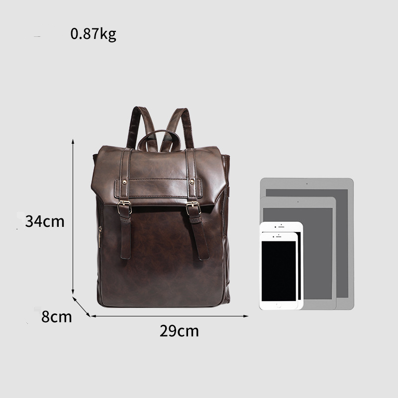 Backpack College Style Backpack Retro Soft Leather PU Men's Bag Casual Cambridge Commuter Schoolbag Large Capacity New_voghion.com