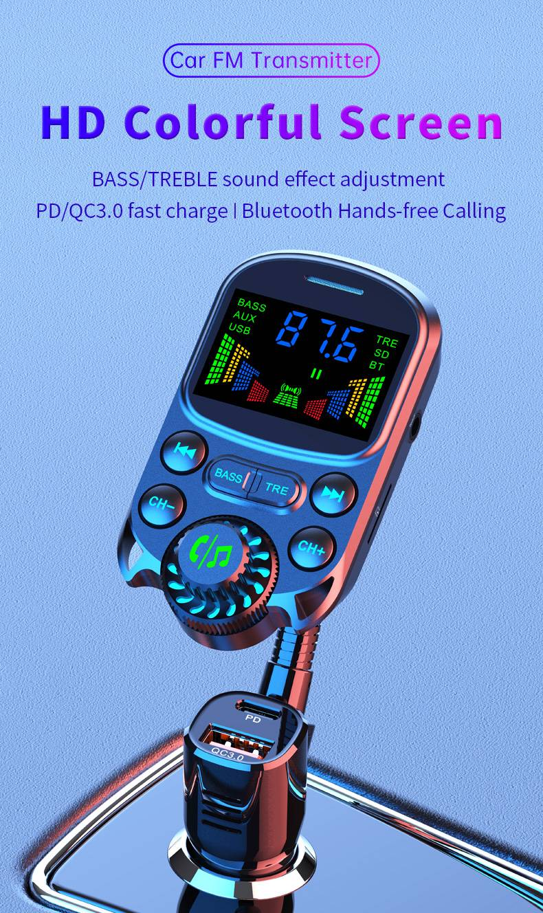 Trasmettitore FM Bluetooth 5.3 BC86: chiamate in vivavoce, ricarica rapida, assistente vocale_voghion.com