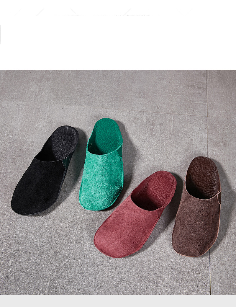 Women’s Shoes New Top Layer Cowhide Half Slippers Casual Versatile Comfortable Thickened Soft Bottom Flat Sandals_voghion.com