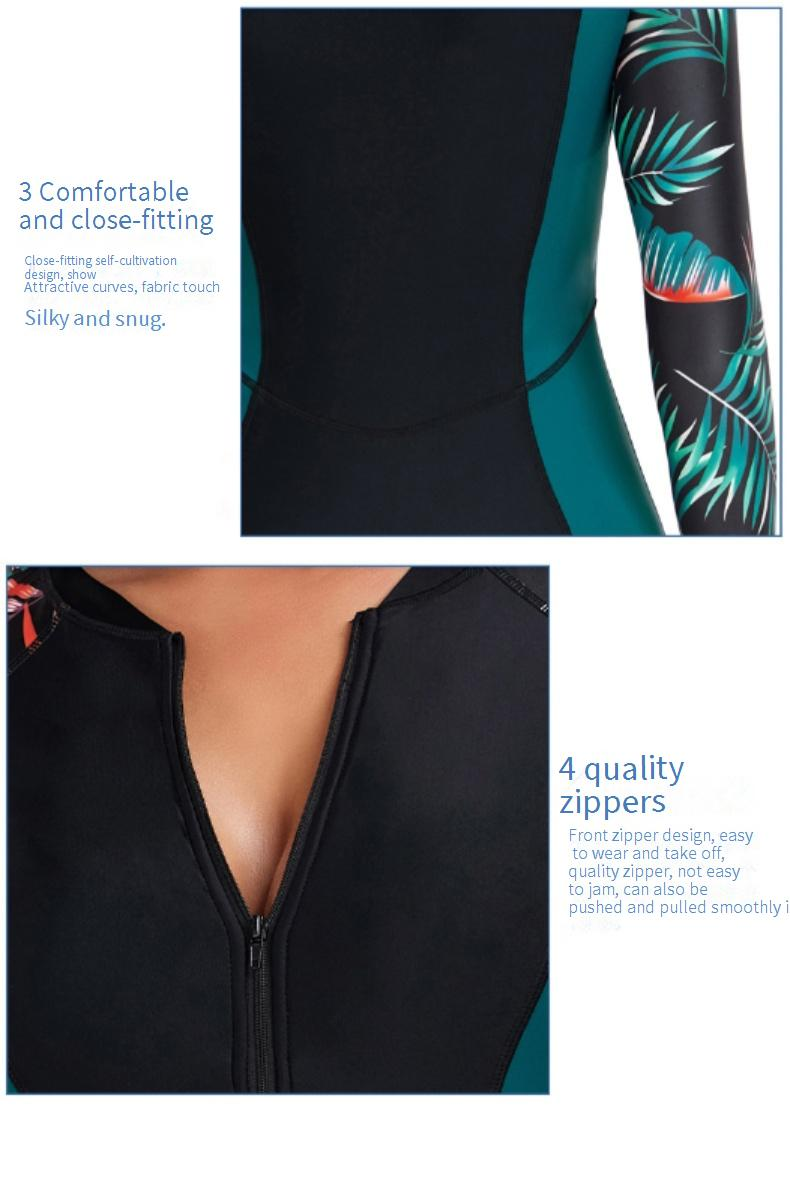 Langärmliger Rashguard-Badeanzug für Damen – Einteiler mit Frontreißverschluss, LSF 50+ und Kompressionspassform zum Surfen und Schwimmen_voghion.com