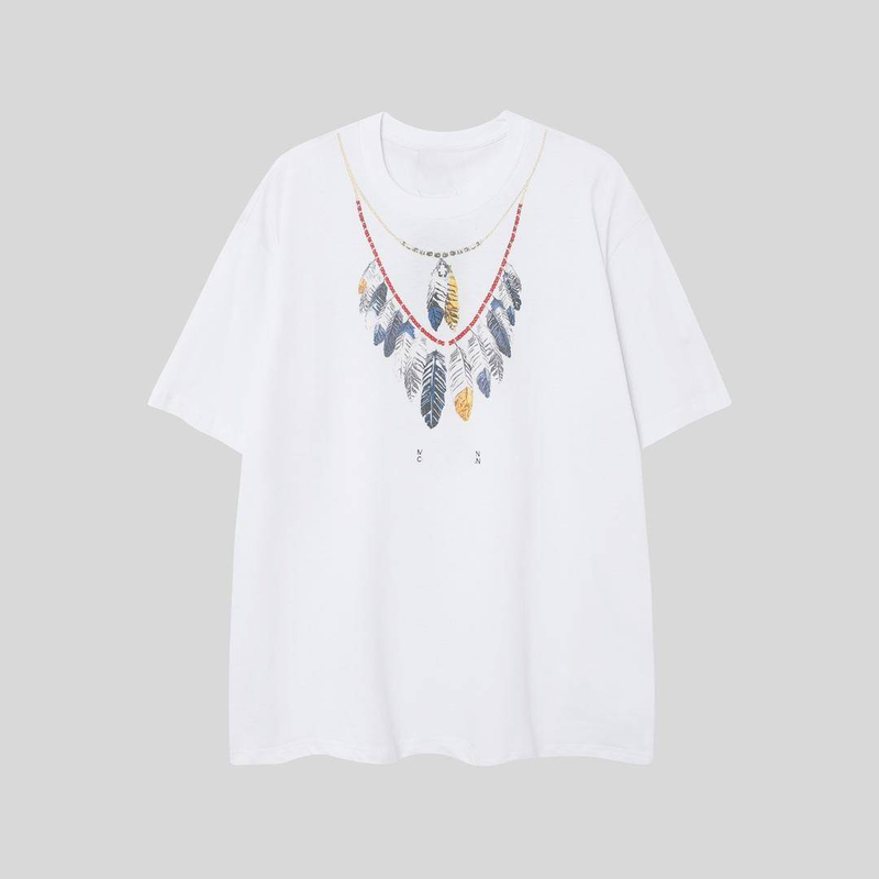 Cross Border Marcelo Marcelo 2025 Europees en Amerikaans trendy merk MB Wings Feather Print T-shirt met korte mouwen voor heren en dames met halve mouwen_voghion.com