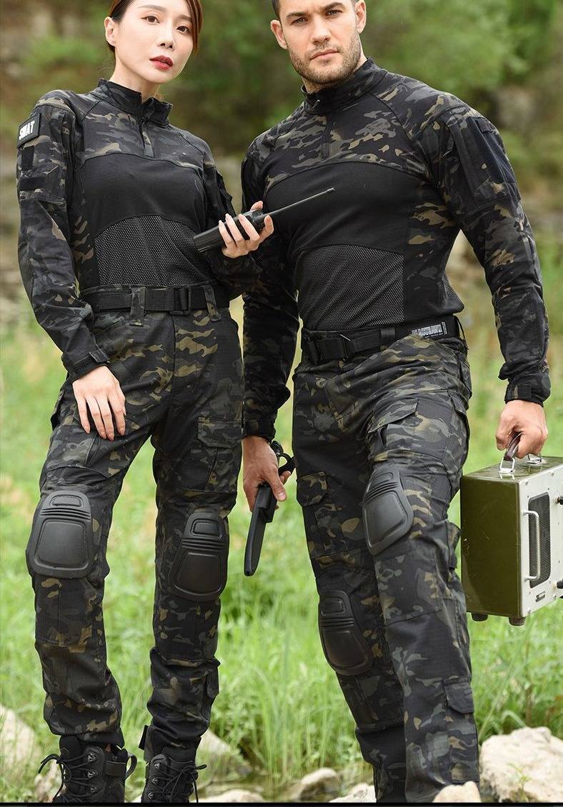 Taktisches Froschanzug-Set für Herren – Militärische Outdoor-Trainingsuniform, atmungsaktive und strapazierfähige Camouflage-Arbeitskleidung mit Knieschützern (mehrere Farben und Größen)_voghion.com