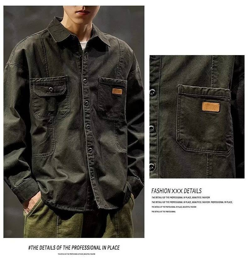 Camicia da lavoro vintage – Manica lunga oversize, tessuto elasticizzato, design multitasche, giacca casual robusta (M-5XL, capo essenziale per l'autunno)_voghion.com