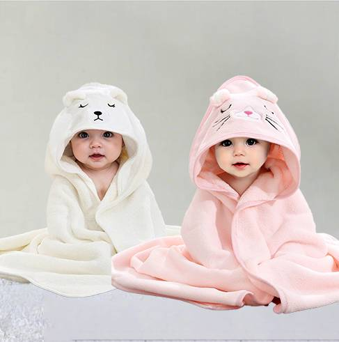 Toalha de banho infantil 80x80 cm, estampa animal com capuz, material de poliéster, macia e respirável, alta absorção de água, cobertor para colchão de bebê_voghion.com