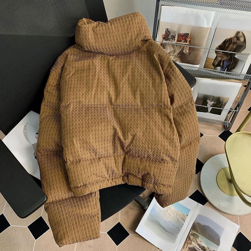 Piumino invernale da donna, corto, trapuntato, oversize, caldo, stile retrò, casual, streetwear, color cachi_voghion.com