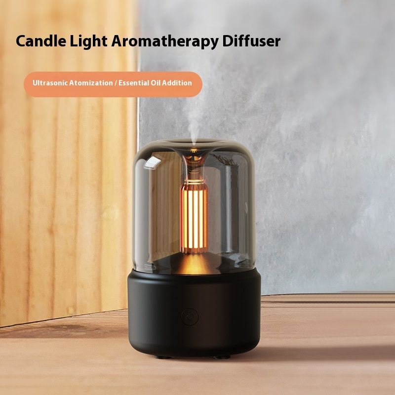 Umidificatore a candela LED senza fiamma con diffusore di aromaterapia - Luce notturna d'atmosfera alimentata tramite USB per la casa e regali (bianco/nero)_voghion.com