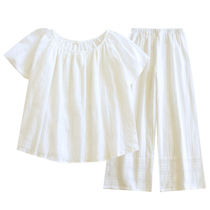 Ensemble de pyjama minimaliste en coton - Style coréen à manches courtes avec broderies, vêtements de nuit respirants pour femmes_voghion.com