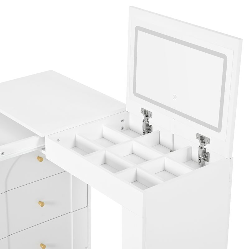 Drehbarer Schminktisch mit LED-Beleuchtung,Frisiertisch,Bürotisch,weiß,105×40×80cm_voghion.com