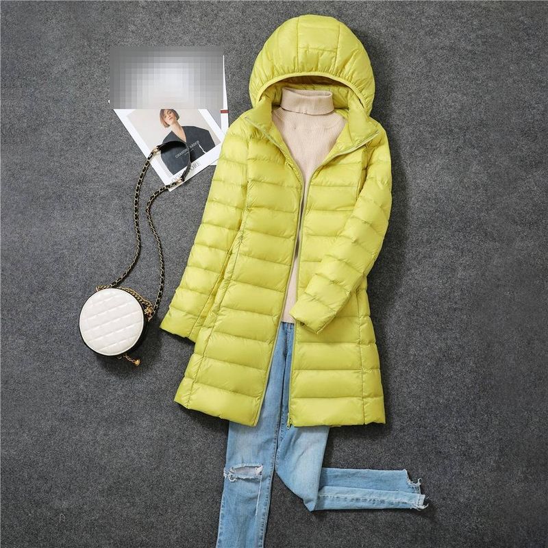 Women's Lightweight Down Jacket - Detachable Hood Mid-Length Coat With White Duck Feather, Slim Fit & Stylish For Everyday Wear_voghion.com