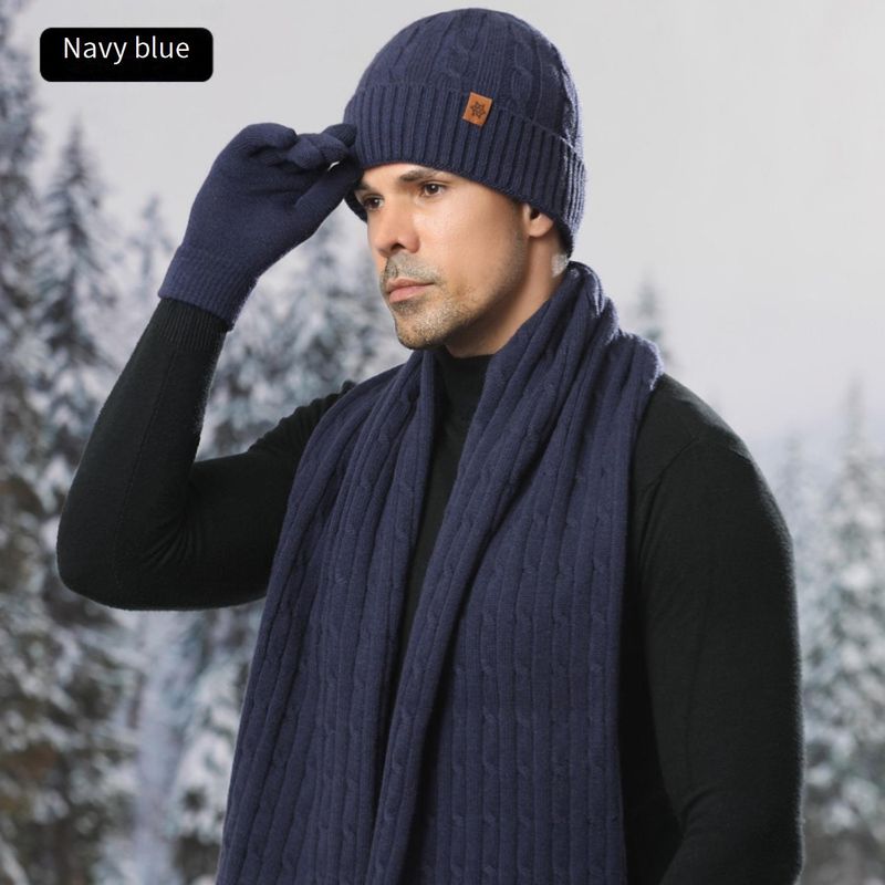 JUND Alpaca Wool Knit Hat Scarf Gloves Set For Men - Winter Warm Fleece-Lined Beanie & Scarf Combo For Outdoor Cycling, Hiking_voghion.com