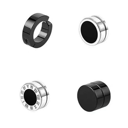 Orecchini a clip magnetici da uomo - Orecchini geometrici senza piercing in acciaio al titanio, stile coreano alla moda_voghion.com
