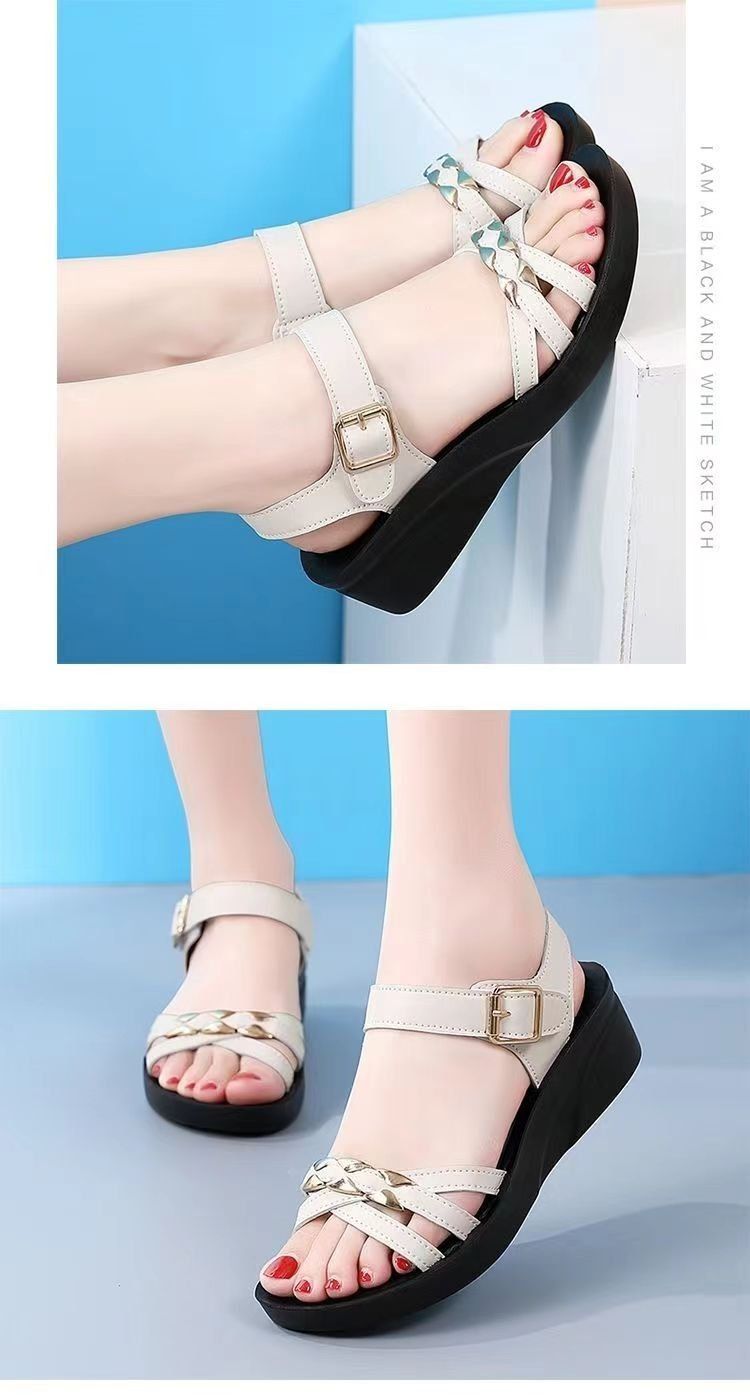 Soft Leather Sandals Non-slip Outer Wear Versatile Soft-soled Casual Women's Wedge Heel Thick-soled Beach Sandals_voghion.com