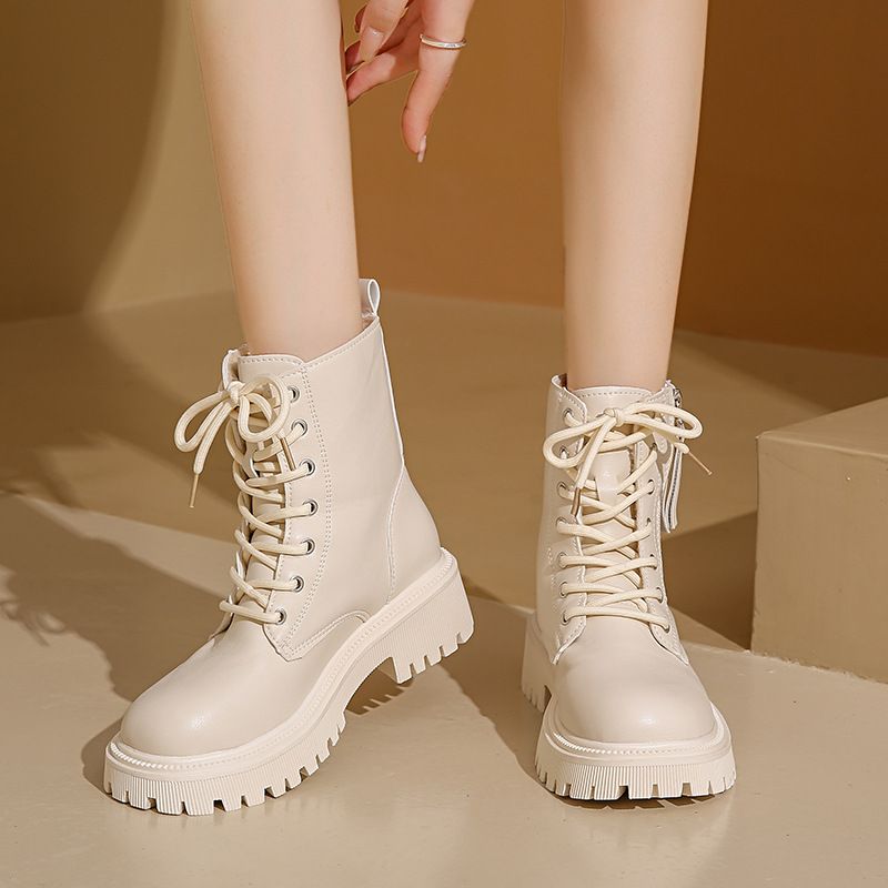 Vendita calda scarpe da donna con lacci autunno punta rotonda piattaforma solida impermeabile barile corto grande taglia nudo_voghion.com