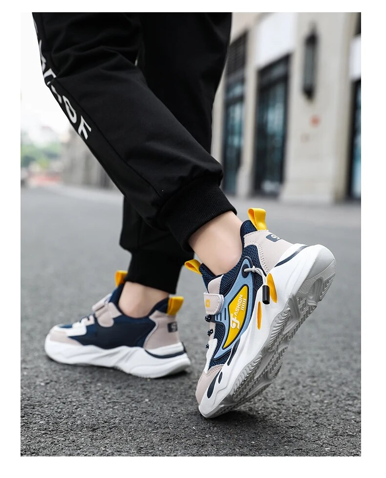 Kid Sneakers Sport For Boys Fashion Leather Children Breathable Mesh Comfort Casual Walking Outdoor Running Shoes_voghion.com