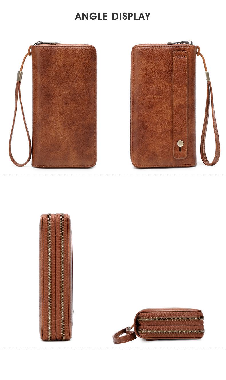 Herren-Geldbörse mit RFID-Schutz, Business-Geldbörse für Herren, modische Geldbörse mit Doppelreißverschluss, lange Geldbörse im Retro-Stil, große Kapazität, Damen-Clutch._voghion.com