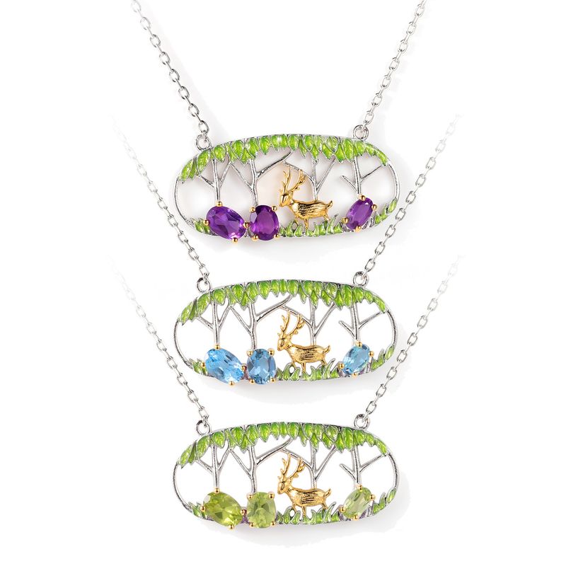 Yoyo Luming Halskette S925 Sterling Silber Naturfarbener Edelstein Anhänger Nischendesign Schmuck Halskette für Frauen_voghion.com