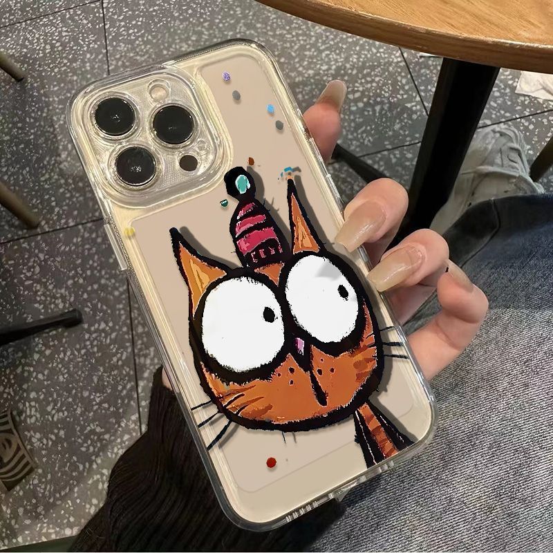 Custodia per telefono con testa di gatto dipinta colorata, trasparente, con foro di precisione, compatibile con Mate60/P70 16/15/14/13_voghion.com