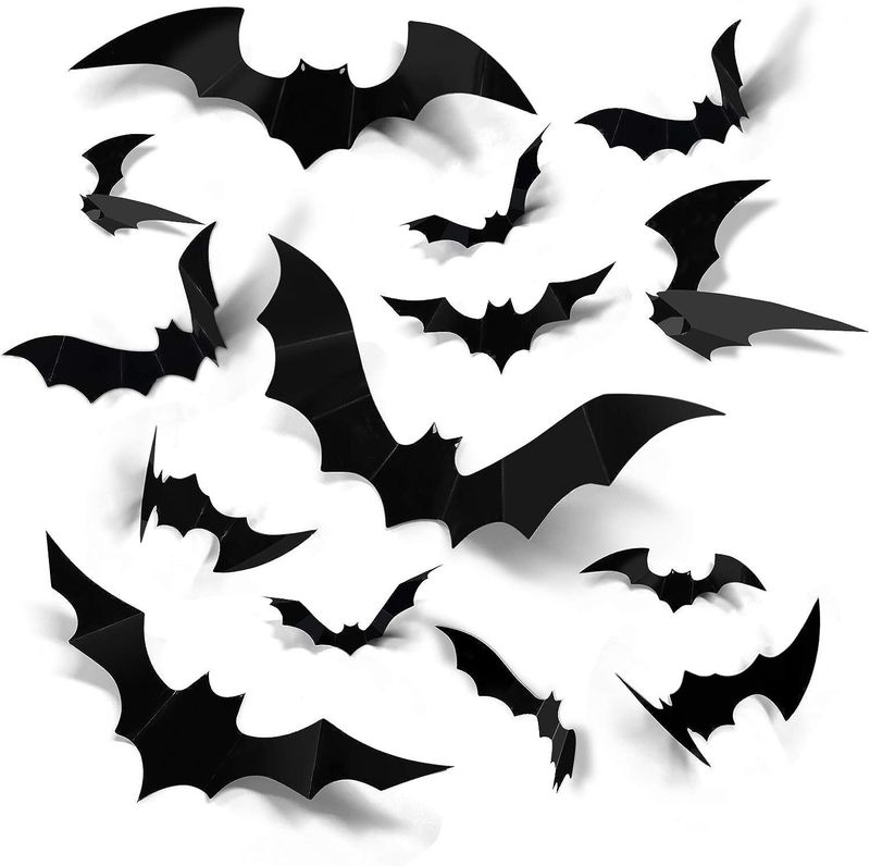 Halloween Supplies Black Spider 3D Bat Party Decoration Scene Setup Wall Stickers_voghion.com