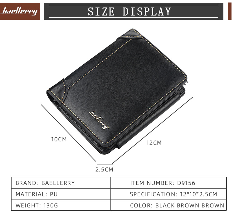 Baellerry Brieftasche Herren Kurze europäische und amerikanische Multi-Karten-Position Trifold Zipper Zero Wallet Mode dünne Kartentasche Männer_voghion.com