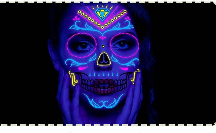 Halloween Temporary Tattoos Stickers - Glow In The Dark Day Of The Dead Face & Body Art For Party, Scary Makeup, Costume Accessories (8-Piece Set)_voghion.com