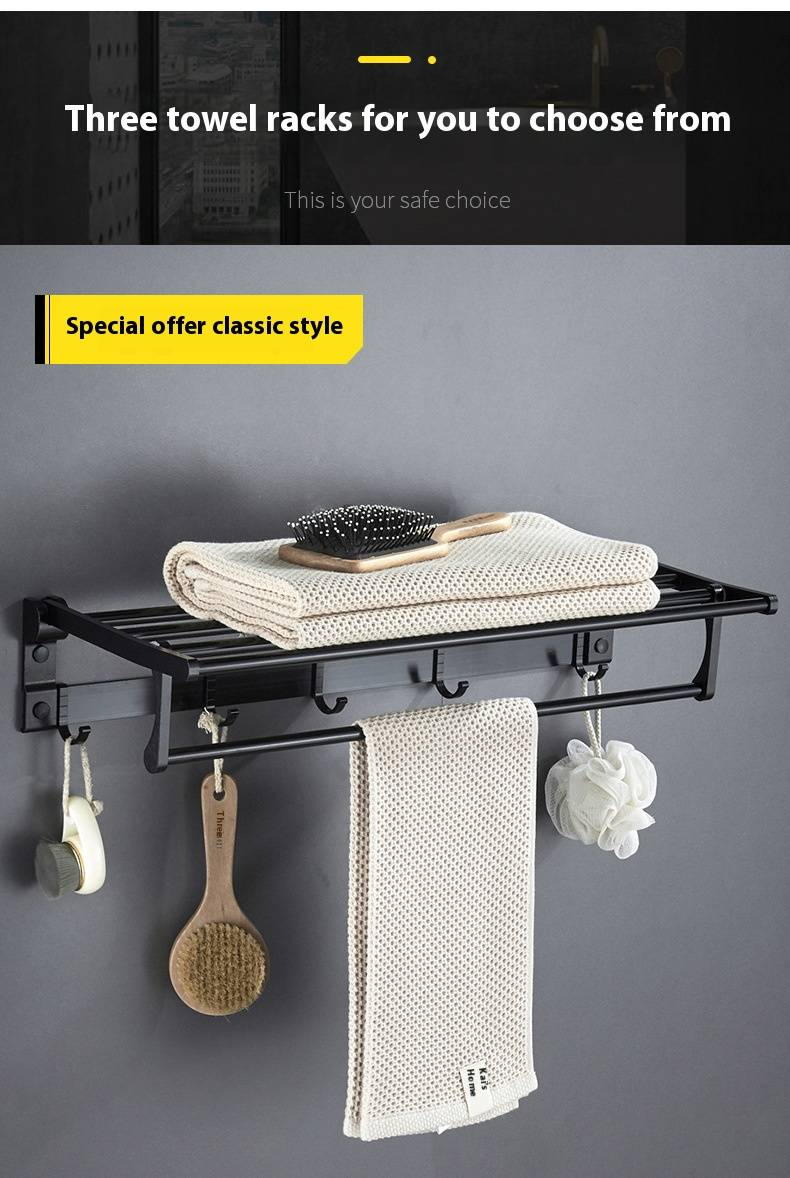 Hochwertiger Handtuchhalter aus Eisenlegierung für das Badezimmer – Modernes Wandregal und -halter für Dusche, Toilette und Waschtisch (40 cm/50 cm/60 cm, Schwarz)_voghion.com