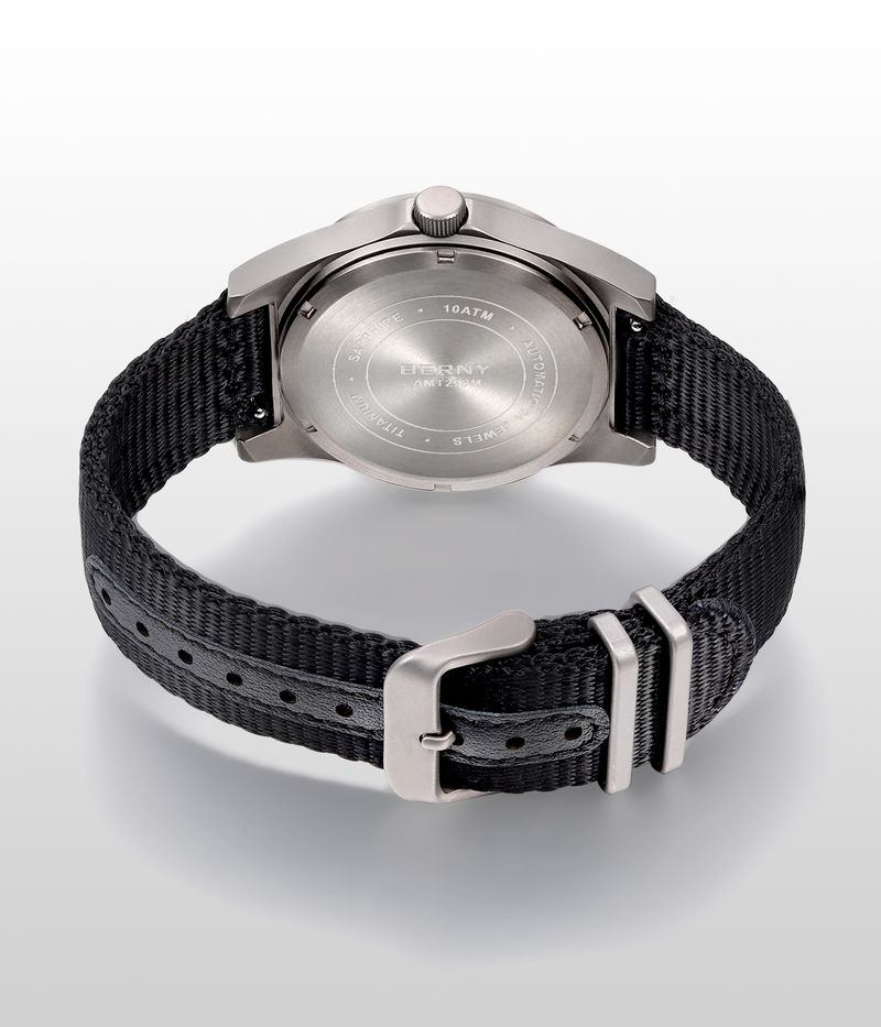 BERNY Automatische titanium horloges voor heren, 10ATM waterdicht analoog mechanisch horloge met datum, nylon band, superlichtgevend saffierkristal polshorloge_voghion.com