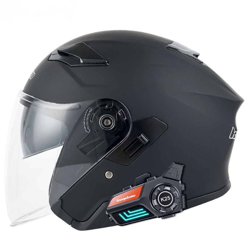Çift Vizörlü ve Dahili K25 Bluetooth'lu Motosiklet Yarım Kaskı - Erkekler ve Kadınlar İçin 3C Sertifikalı ABS Kabuk (Mat Siyah/Parlak Siyah/Gri/Gümüş/Mavi)_voghion.com