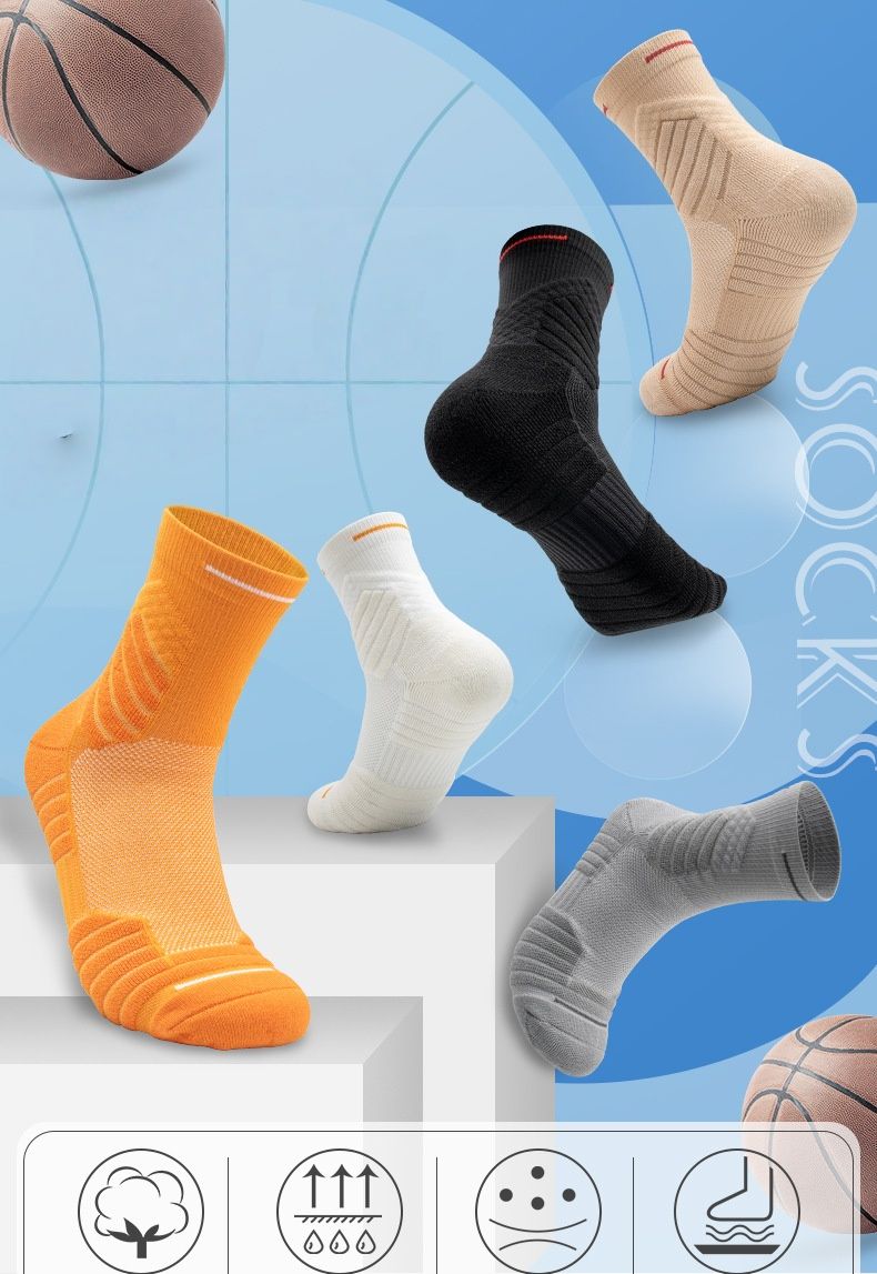 Elite basketbalsokken, praktische sportsokken voor heren, ademende sokken van mesh tot halverwege de kuit, verdikte hardloopsokken met handdoekbodem_voghion.com