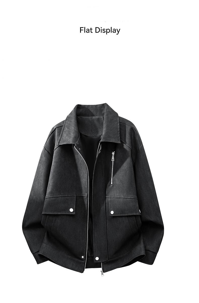 Giacca da motociclista ampia con cerniera e revers, stile retrò, stile americano, con motivo tie-dye, in similpelle, stile vintage, stile americano_voghion.com